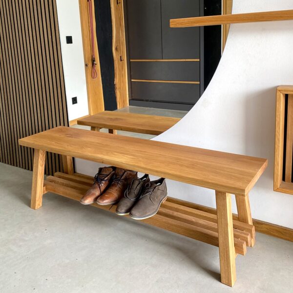 Banc D’entrée En Chêne Avec Étagère À Chaussures, En Chêne