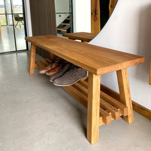 Banc D’entrée En Chêne Avec Étagère À Chaussures, Avec Étagère À Chaussures, En Chêne