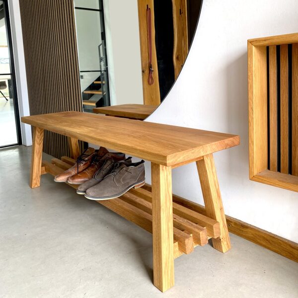 Banc D’entrée En Chêne Avec Étagère À Chaussures, En Chêne