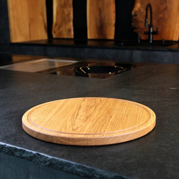 Planche À Découper Ronde Et Plateau De Service En Bois, Avec Rigole À Jus, En Chêne