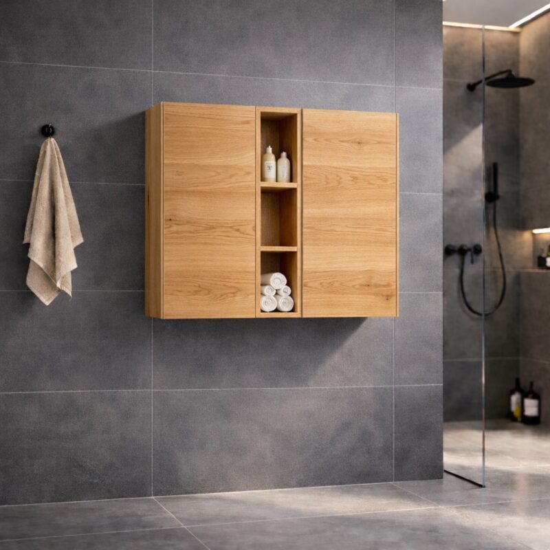 Armoire de salle de bains sur mesure, avec deux portes, en chêne, en chêne sauvage