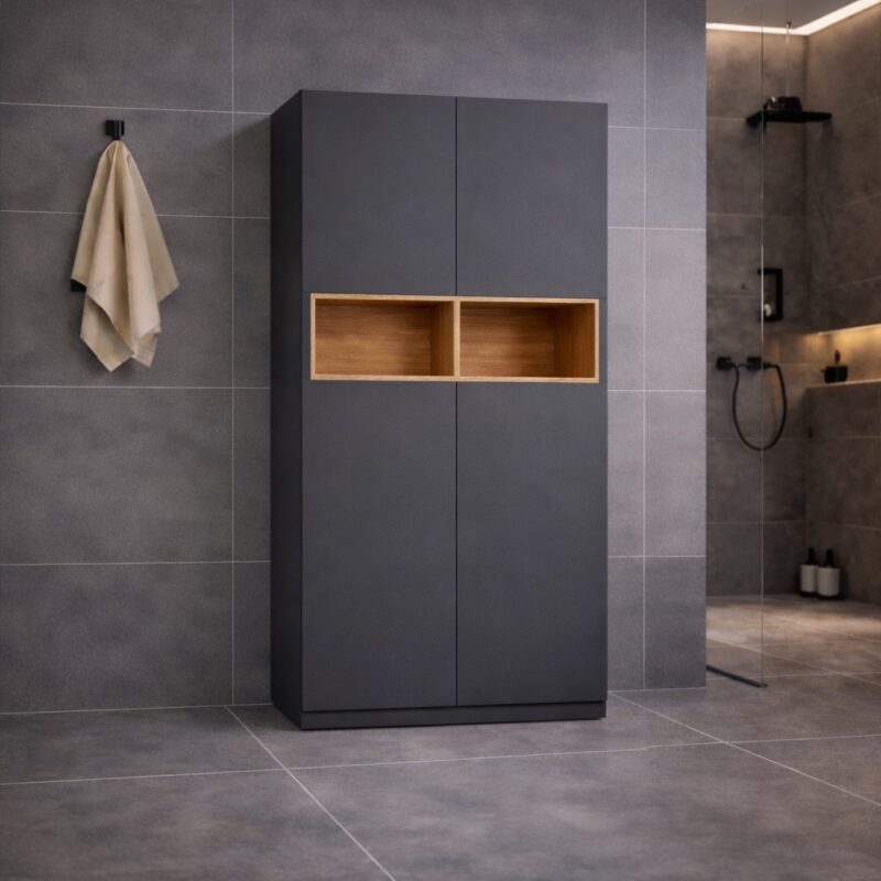 Armoire de salle de bains sur mesure, avec rangement ouvert, avec niche ouverte, gris graphite