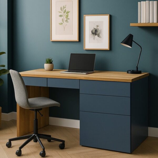 Bureau En Bois Massif Avec Tiroirs Sur Mesure, Vert Pierre, En Chêne