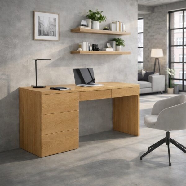 Bureau En Bois Massif Avec Tiroirs Sur Mesure, En Chêne