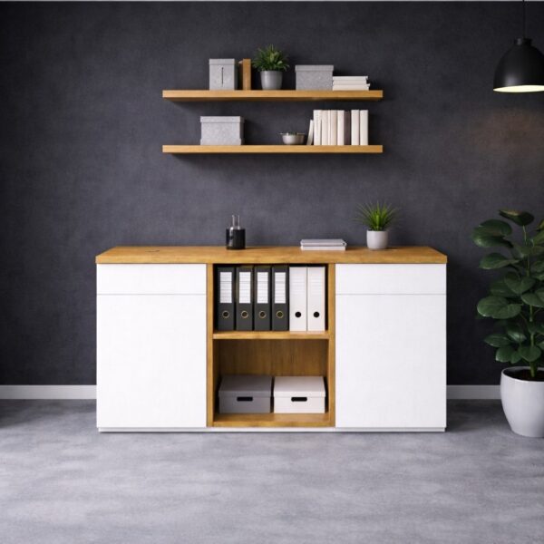 Meuble De Bureau Sur Mesure Avec Plateau En Bois Massif, Blanc