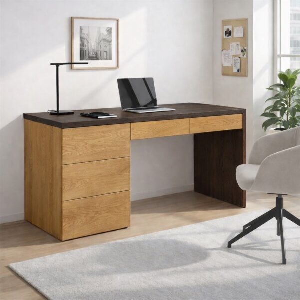 Bureau En Bois Massif Avec Tiroirs Sur Mesure, En Chêne, En Chêne Fumé