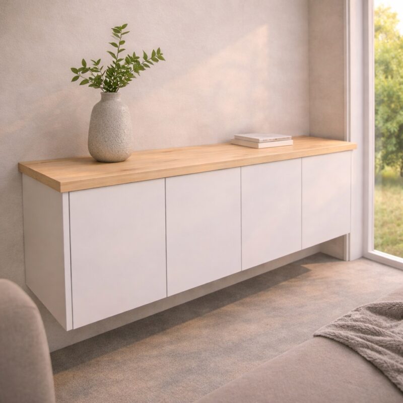 Plateau de finition pour meuble sur mesure en érable, dimensions – schéma ou vue de montage