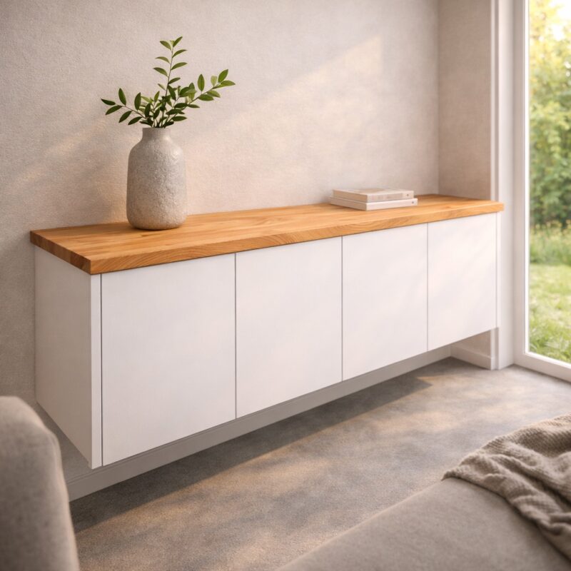 Plateau de finition pour meuble sur mesure en chêne, dimensions – schéma ou vue de montage