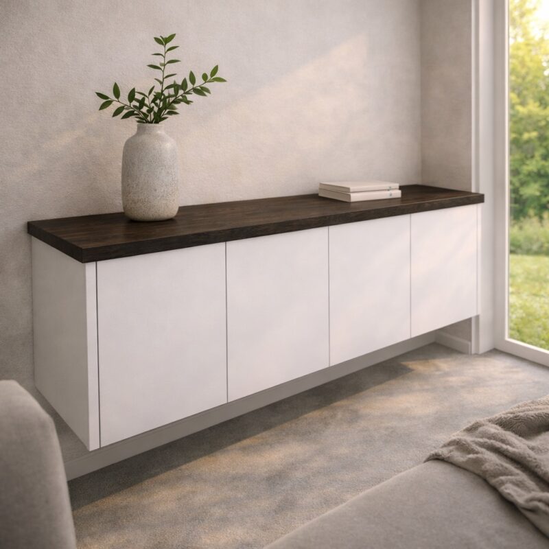 Plateau de finition pour meuble sur mesure en chêne, dimensions – schéma ou vue de montage