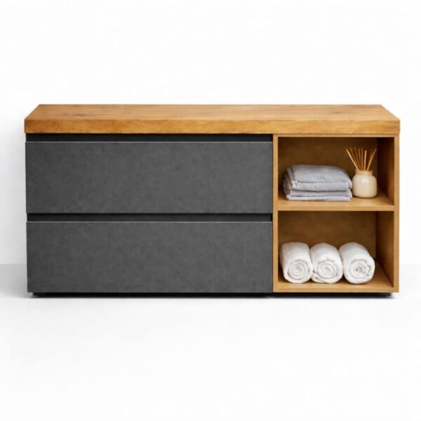 Meuble Vasque Sur Mesure Avec Plateau En Bois Massif, Vue Du Produit