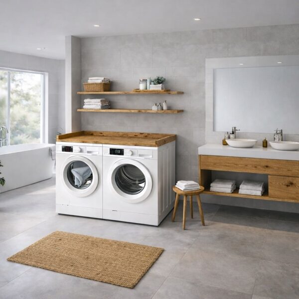 Plan De Travail Pour Lave-Linge Et Sèche-Linge En Chêne, Naturel – Schéma Ou Vue De Montage