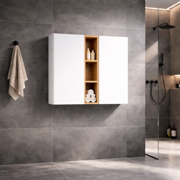 Armoire De Salle De Bains Sur Mesure, Avec Deux Portes, Blanc, En Chêne