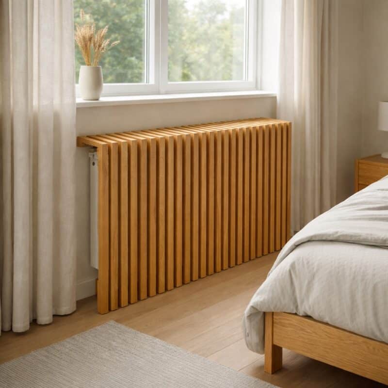 Cache-radiateur en bois massif à lames dimensions – schéma ou vue de montage