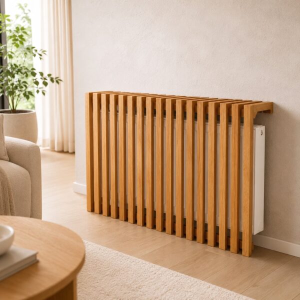 Cache-radiateur en bois massif à lames en chêne, dimensions – photo principale