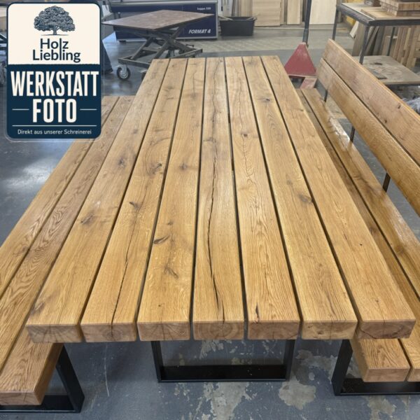 Table De Jardin En Poutres De Bois Sur Mesure, En Chêne