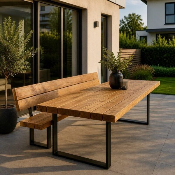 Table De Jardin En Poutres De Bois Sur Mesure, En Chêne, En Extérieur