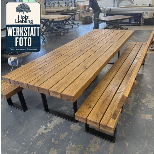 Table De Jardin En Poutres De Bois Sur Mesure, En Chêne, En Extérieur