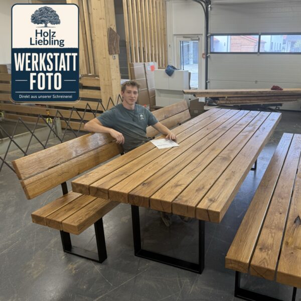 Table De Jardin En Poutres De Bois Sur Mesure, En Chêne