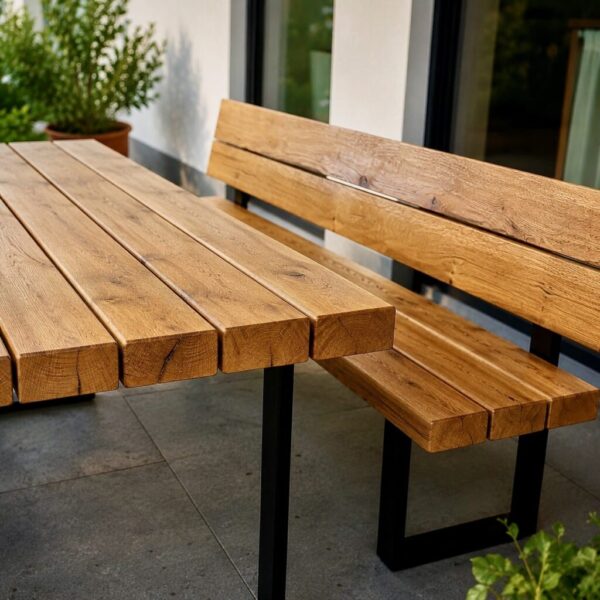Table De Jardin En Poutres De Bois Sur Mesure, En Chêne, En Extérieur