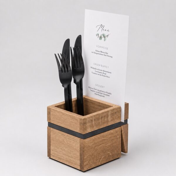 Porte-Couverts En Chêne Avec Support De Menu En Chêne – Vue Produit 4